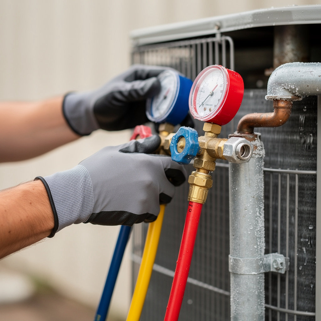 CoolAir Pros Denver technician performing emergency HVAC repair on a residential unit in Denver, CO